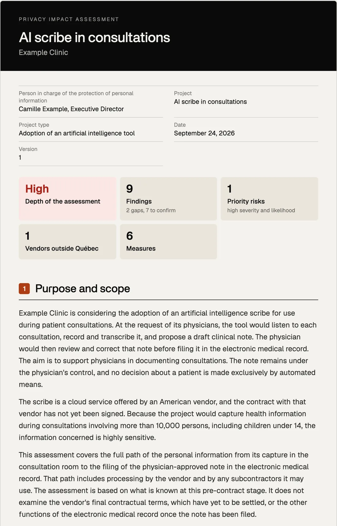 Screen of the finished document, with its key figures