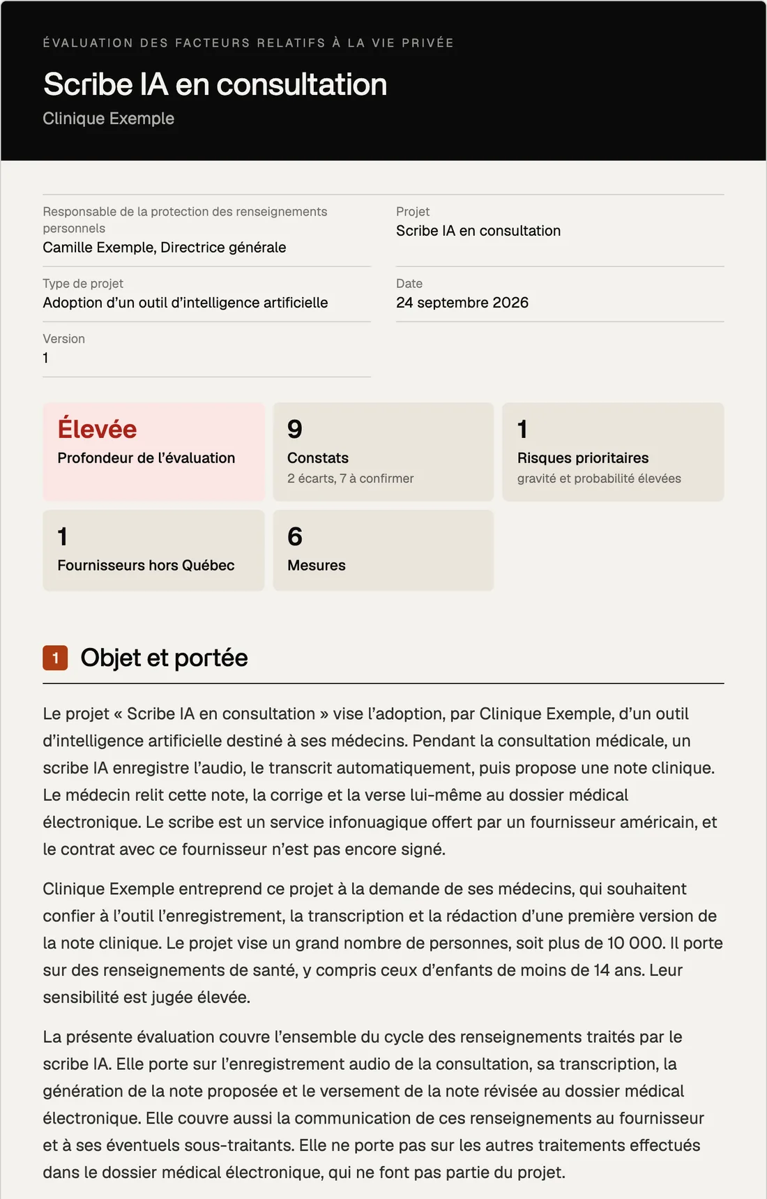 Écran du document produit, avec ses chiffres clés