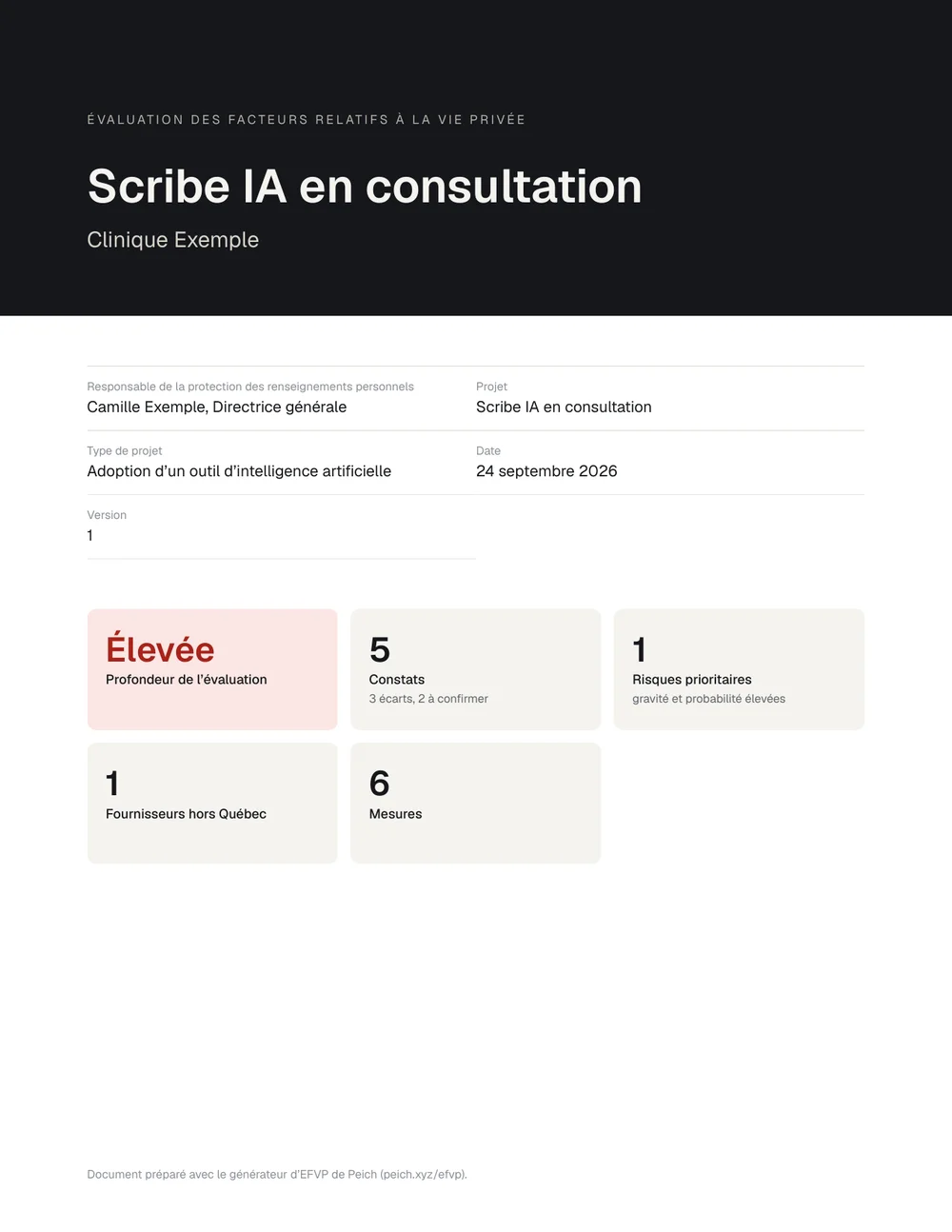 Page couverture d’une EFVP : titre du projet, organisation et chiffres clés